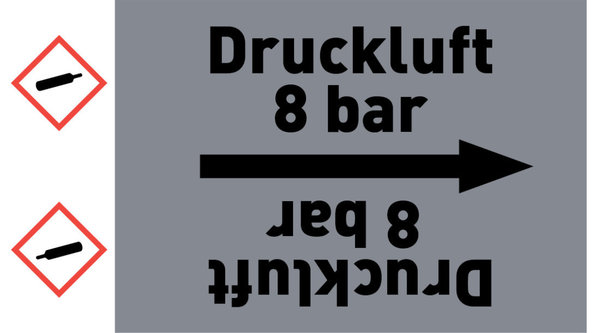 Kennzeichnungsband Druckluft 8 bar grau/schwarz ab Ø 50 mm 33 m/Rolle