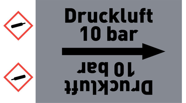Kennzeichnungsband Druckluft 10 bar grau/schwarz ab Ø 50 mm 33 m/Rolle