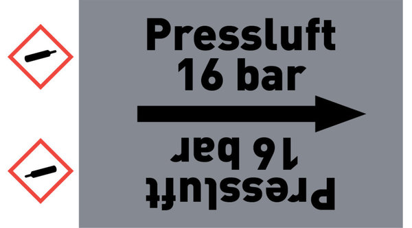 Kennzeichnungsband Pressluft 16 bar grau/schwarz ab Ø 50 mm 33 m/Rolle