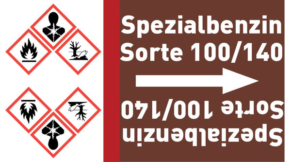 Kennzeichnungsband Spezialbenzin Sorte 100/140 braun/weiß ab Ø 50 mm 33 m/Rolle