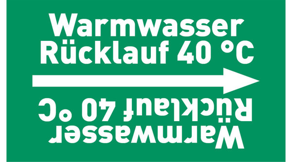 Kennzeichnungsband Warmwasser Rücklauf 40 °C grün/weiß ab Ø 50 mm 33 m/Rolle