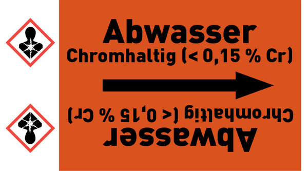 Kennzeichnungsband Abwasser Chromhaltig (< 0,15 % Cr) orange/schwarz ab Ø 50 mm 33 m/Rolle