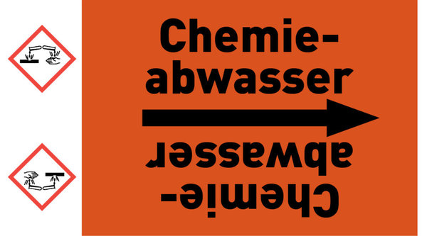 Kennzeichnungsband Chemieabwasser orange/schwarz ab Ø 50 mm 33 m/Rolle