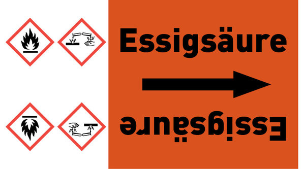 Kennzeichnungsband Essigsäure orange/schwarz ab Ø 50 mm 33 m/Rolle
