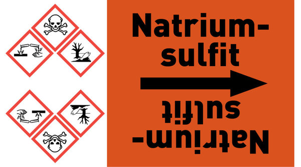 Kennzeichnungsband Natriumsulfit orange/schwarz ab Ø 50 mm 33 m/Rolle