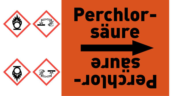 Kennzeichnungsband Perchlorsäure orange/schwarz ab Ø 50 mm 33 m/Rolle