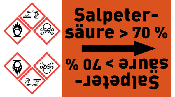 Kennzeichnungsband Salpetersäure > 70 % orange/schwarz ab Ø 50 mm 33 m/Rolle