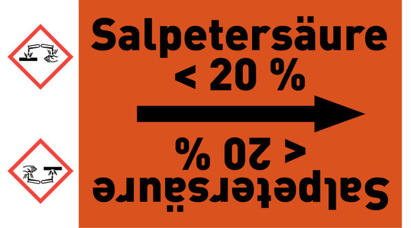 Kennzeichnungsband Salpetersäure < 20 % orange/schwarz ab Ø 50 mm 33 m/Rolle