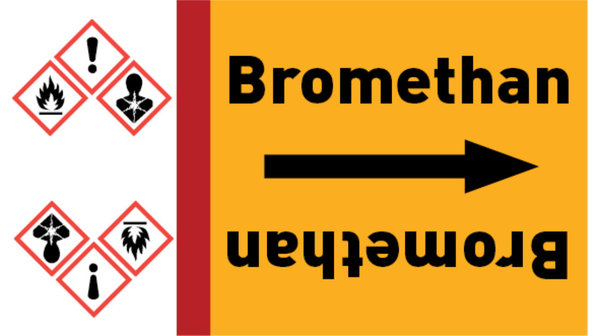 Kennzeichnungsband Bromethan gelb/schwarz bis Ø 50 mm 33 m/Rolle