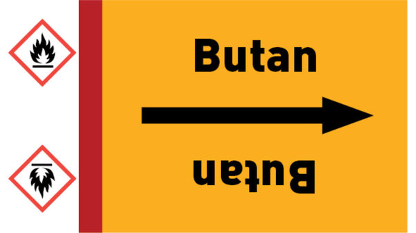 Kennzeichnungsband Butan gelb/schwarz bis Ø 50 mm 33 m/Rolle