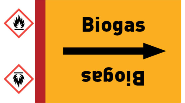 Kennzeichnungsband Biogas gelb/schwarz bis Ø 50 mm 33 m/Rolle