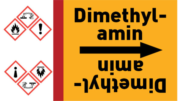 Kennzeichnungsband Dimethylamin gelb/schwarz bis Ø 50 mm 33 m/Rolle