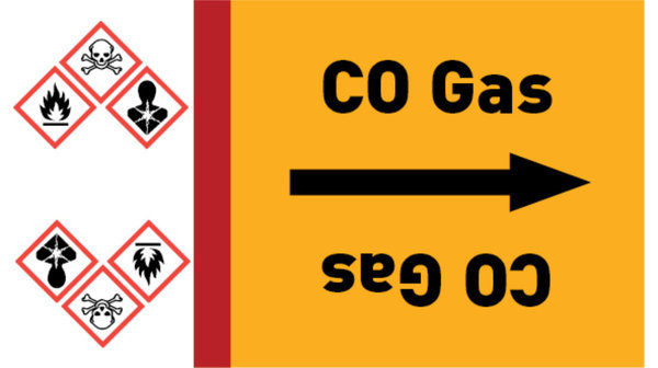Kennzeichnungsband CO Gas gelb/schwarz bis Ø 50 mm 33 m/Rolle