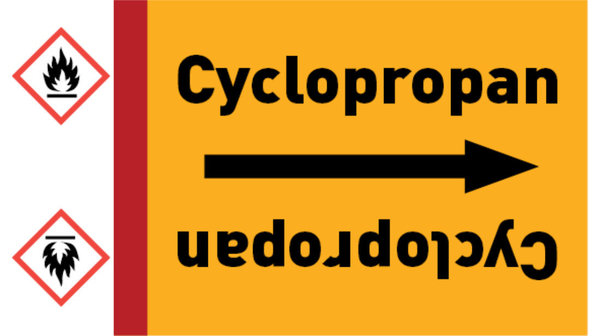 Kennzeichnungsband Cyclopropan gelb/schwarz bis Ø 50 mm 33 m/Rolle