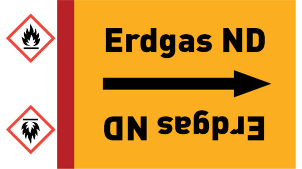 Kennzeichnungsband Erdgas ND gelb/schwarz bis Ø 50 mm 33 m/Rolle