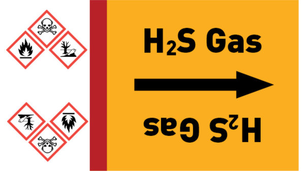 Kennzeichnungsband H2S Gas gelb/schwarz bis Ø 50 mm 33 m/Rolle