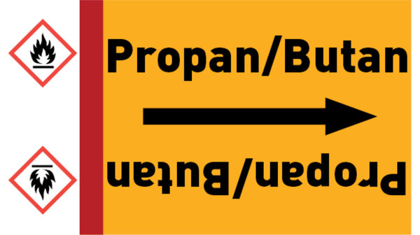 Kennzeichnungsband Propan/Butan gelb/schwarz bis Ø 50 mm 33 m/Rolle