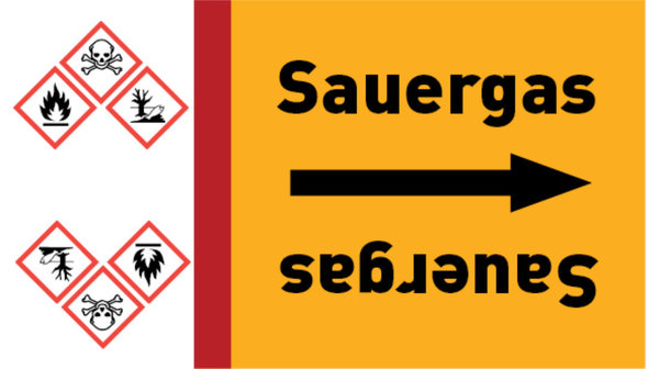 Kennzeichnungsband Sauergas gelb/schwarz bis Ø 50 mm 33 m/Rolle