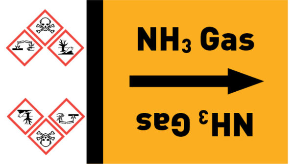 Kennzeichnungsband NH3 Gas gelb/schwarz bis Ø 50 mm 33 m/Rolle