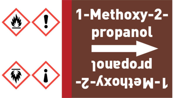 Kennzeichnungsband 1-Methoxy-2-propanol braun/weiß bis Ø 50 mm 33 m/Rolle