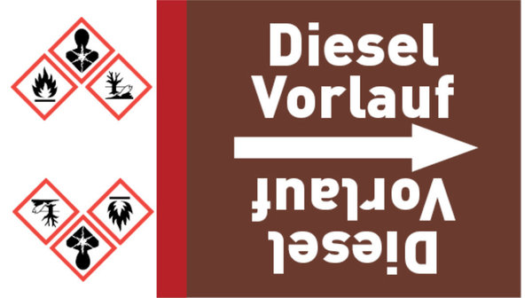 Kennzeichnungsband Diesel Vorlauf braun/weiß bis Ø 50 mm 33 m/Rolle