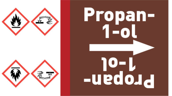 Kennzeichnungsband Propan-1-ol braun/weiß bis Ø 50 mm 33 m/Rolle