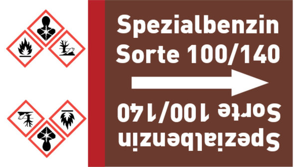 Kennzeichnungsband Spezialbenzin Sorte 100/140 braun/weiß bis Ø 50 mm 33 m/Rolle