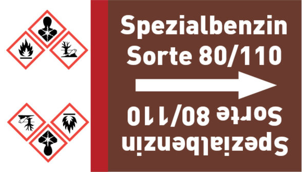 Kennzeichnungsband Spezialbenzin Sorte 80/110 braun/weiß bis Ø 50 mm 33 m/Rolle
