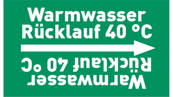 Kennzeichnungsband Warmwasser Rücklauf 40 °C grün/weiß bis Ø 50 mm 33 m/Rolle