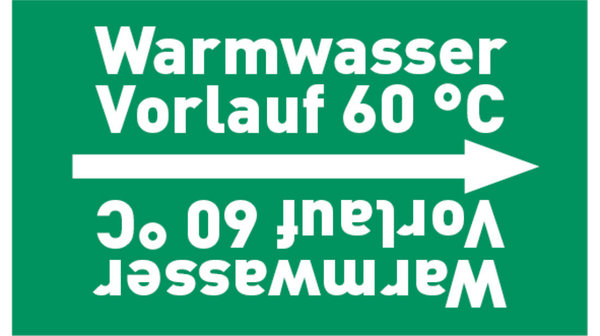 Kennzeichnungsband Warmwasser Vorlauf 60 °C grün/weiß bis Ø 50 mm 33 m/Rolle