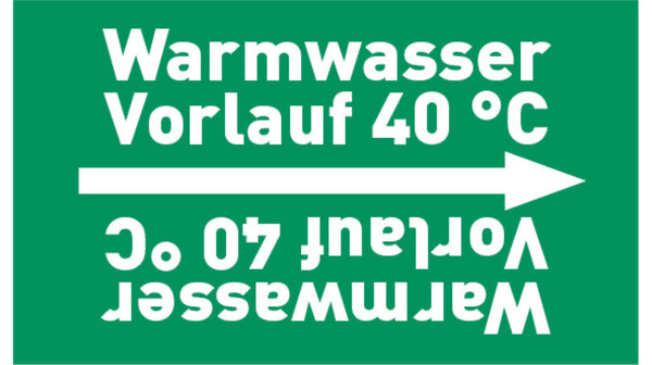 Kennzeichnungsband Warmwasser Vorlauf 40 °C grün/weiß bis Ø 50 mm 33 m/Rolle