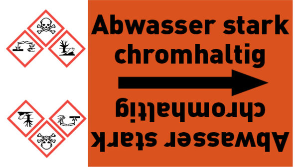 Kennzeichnungsband Abwasser stark chromhaltig orange/schwarz bis Ø 50 mm 33 m/Rolle