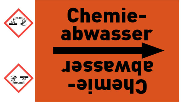 Kennzeichnungsband Chemieabwasser orange/schwarz bis Ø 50 mm 33 m/Rolle
