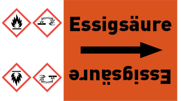 Kennzeichnungsband Essigsäure orange/schwarz bis Ø 50 mm 33 m/Rolle