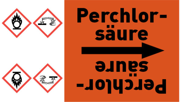 Kennzeichnungsband Perchlorsäure orange/schwarz bis Ø 50 mm 33 m/Rolle