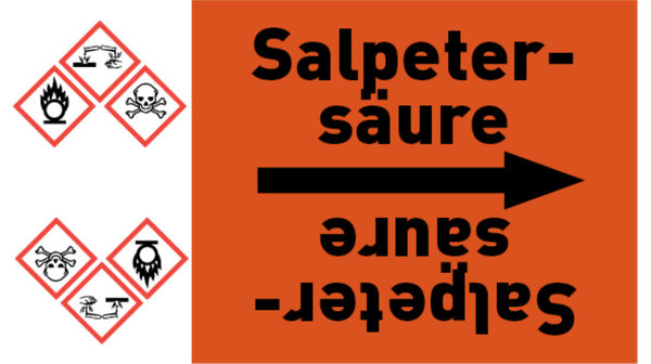 Kennzeichnungsband Salpetersäure orange/schwarz bis Ø 50 mm 33 m/Rolle