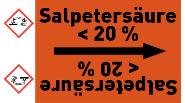 Kennzeichnungsband Salpetersäure < 20 % orange/schwarz bis Ø 50 mm 33 m/Rolle