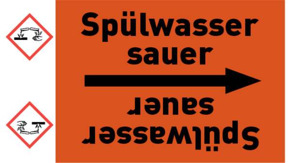 Kennzeichnungsband Spülwasser sauer orange/schwarz bis Ø 50 mm 33 m/Rolle