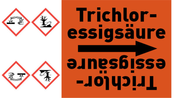 Kennzeichnungsband Trichloressigsäure orange/schwarz bis Ø 50 mm 33 m/Rolle